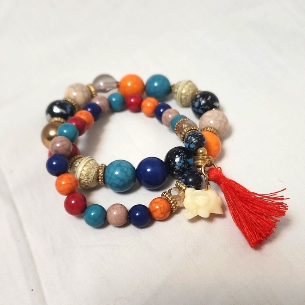 Multi Color Rainbow Beaded Bracelet Set